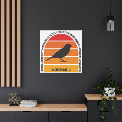 Inspirational Canvas Wall Art – "I Sing Because I'm Happy" with Sparrow