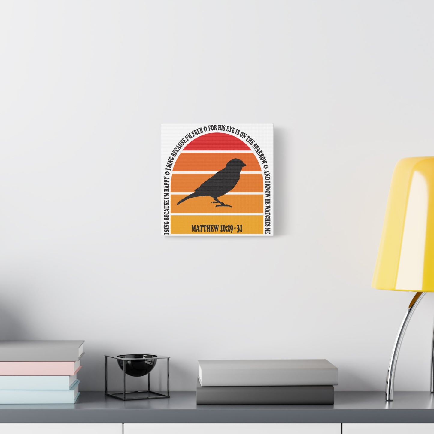 Inspirational Canvas Wall Art – "I Sing Because I'm Happy" with Sparrow