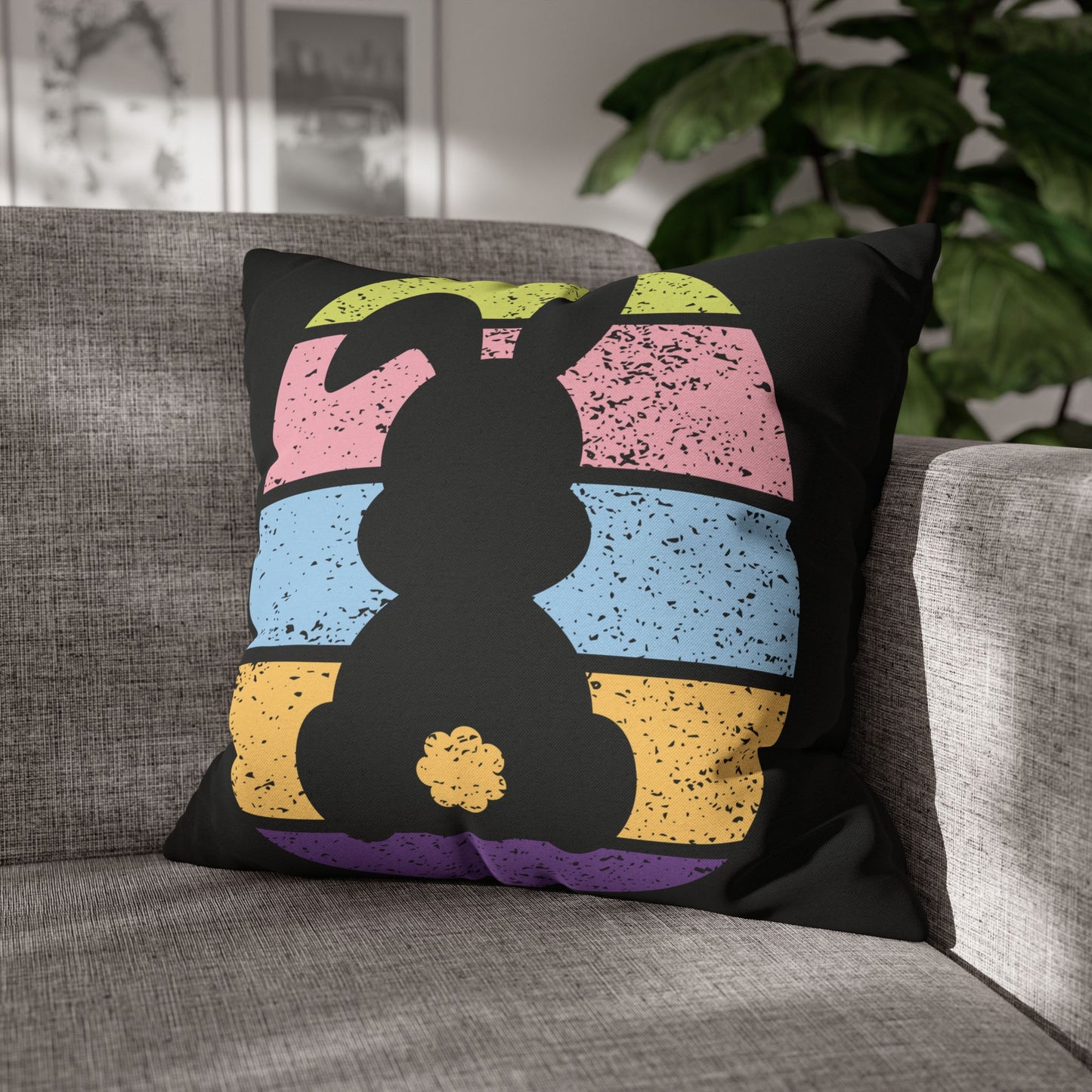 Retro Bunny Color Band Pillowcase – Double the Cuteness, Front and Back