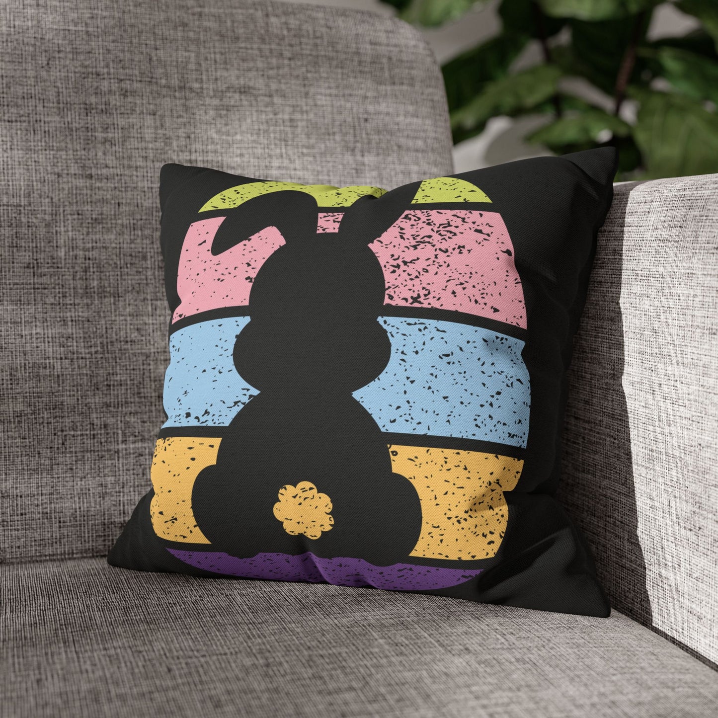 Retro Bunny Color Band Pillowcase – Double the Cuteness, Front and Back