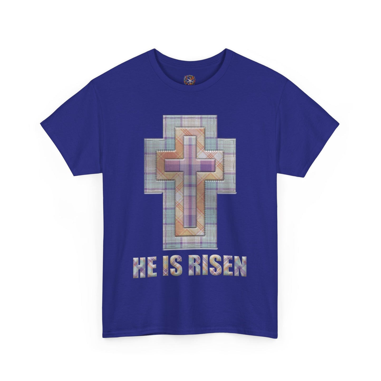 He Is Risen – Pastel Quilt Cross T-Shirt