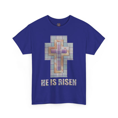 He Is Risen – Pastel Quilt Cross T-Shirt