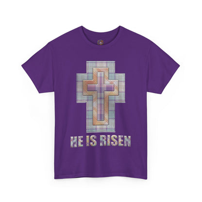 He Is Risen – Pastel Quilt Cross T-Shirt