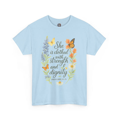 She is Clothed with Strength and Dignity – Christian Women's Shirt