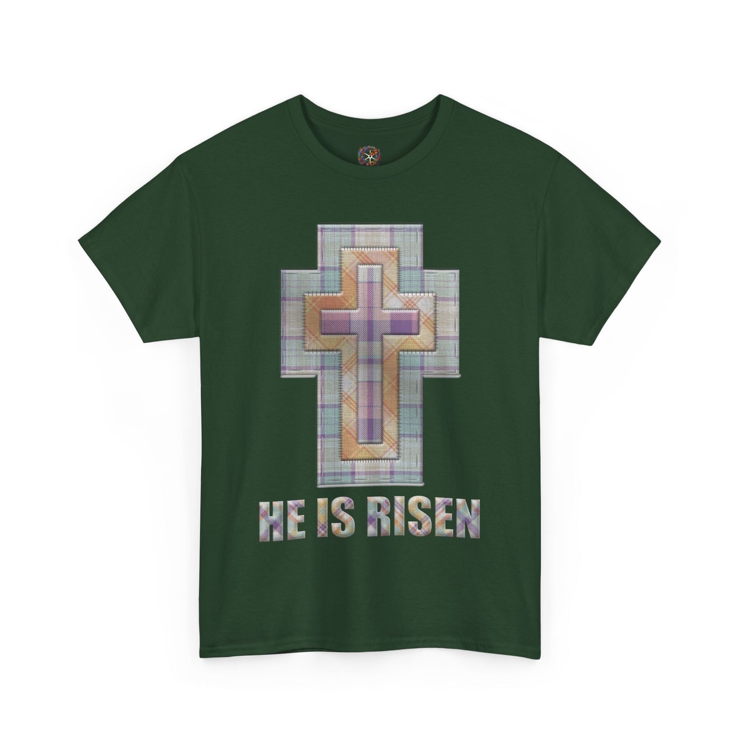 He Is Risen – Pastel Quilt Cross T-Shirt