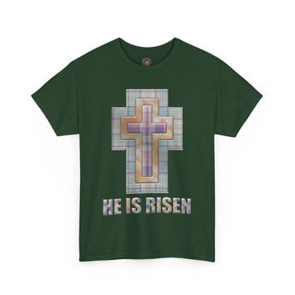 He Is Risen – Pastel Quilt Cross T-Shirt