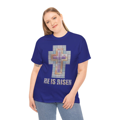 He Is Risen – Pastel Quilt Cross T-Shirt