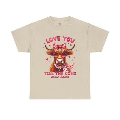 Love you till the cows come home Highland Cow Valentine Tee - Motor Girl Boutique