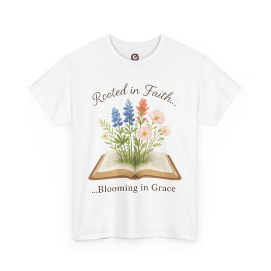 Rooted in Faith, Blooming in Grace – Gildan 5000 Christian T-Shirt