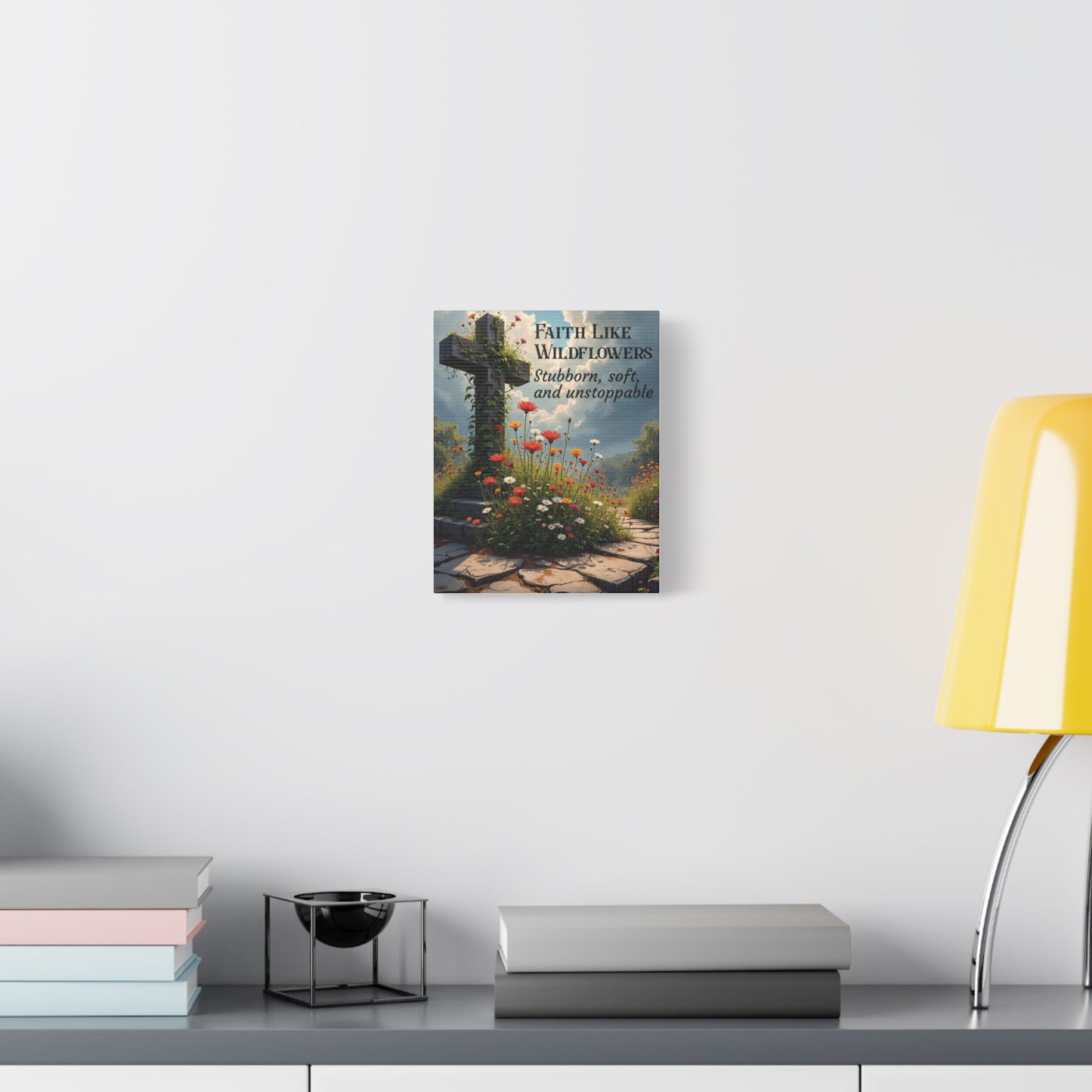 Faith Like Wildflowers Canvas Wall Art – Rustic Christian Decor, Wildflower Cross Artwork, Frameless Print