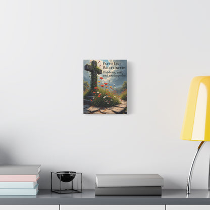 Faith Like Wildflowers Canvas Wall Art – Rustic Christian Decor, Wildflower Cross Artwork, Frameless Print