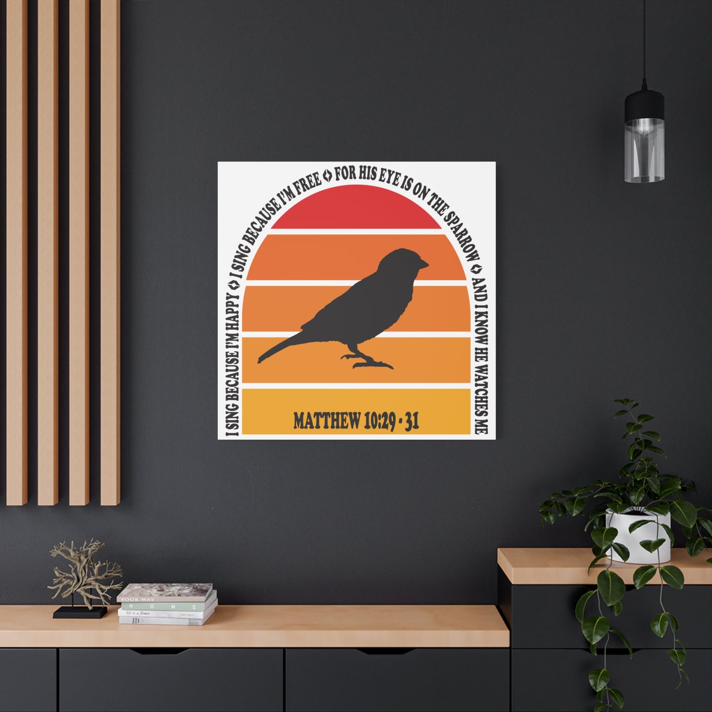 Inspirational Canvas Wall Art – "I Sing Because I'm Happy" with Sparrow
