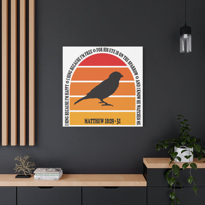 Inspirational Canvas Wall Art – "I Sing Because I'm Happy" with Sparrow