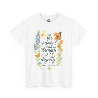 She is Clothed with Strength and Dignity – Christian Women's Shirt