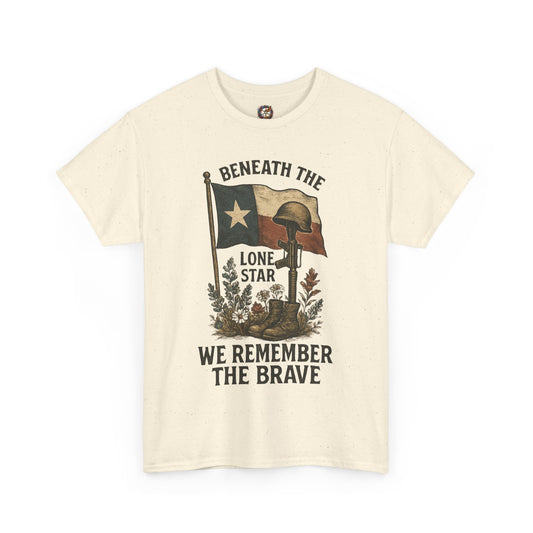 Beneath the Lone Star – Texas Patriotic Memorial Tribute T-Shirt (Gildan 5000)