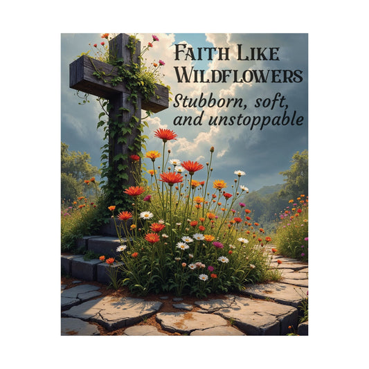 Faith Like Wildflowers Christian Poster – Inspirational Cross & Wildflower Print, Archival Quality, Multiple Sizes
