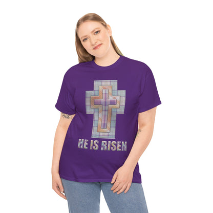 He Is Risen – Pastel Quilt Cross T-Shirt