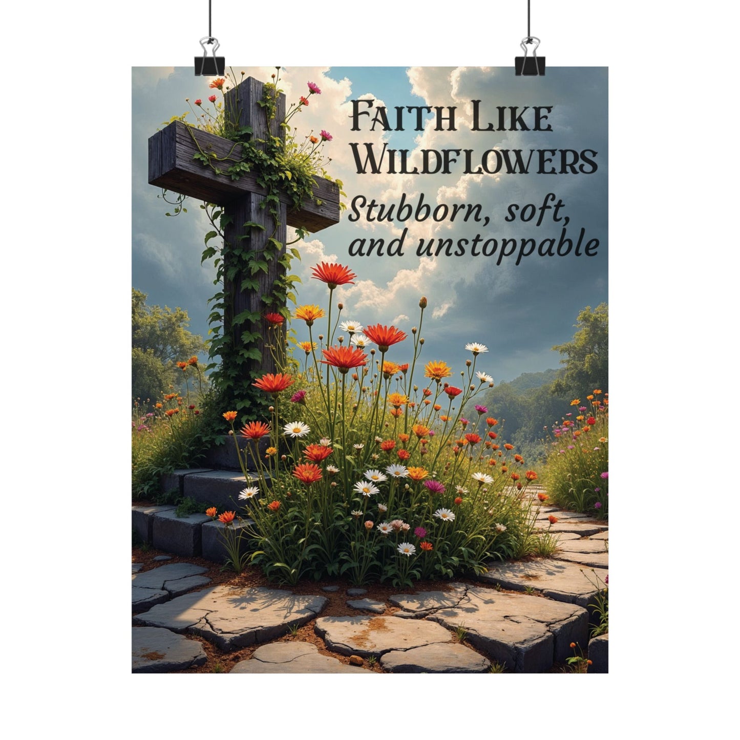 Faith Like Wildflowers Christian Poster – Inspirational Cross & Wildflower Print, Archival Quality, Multiple Sizes