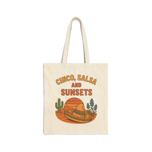 Cinco, Salsa, and Sunsets Canvas Tote Bag