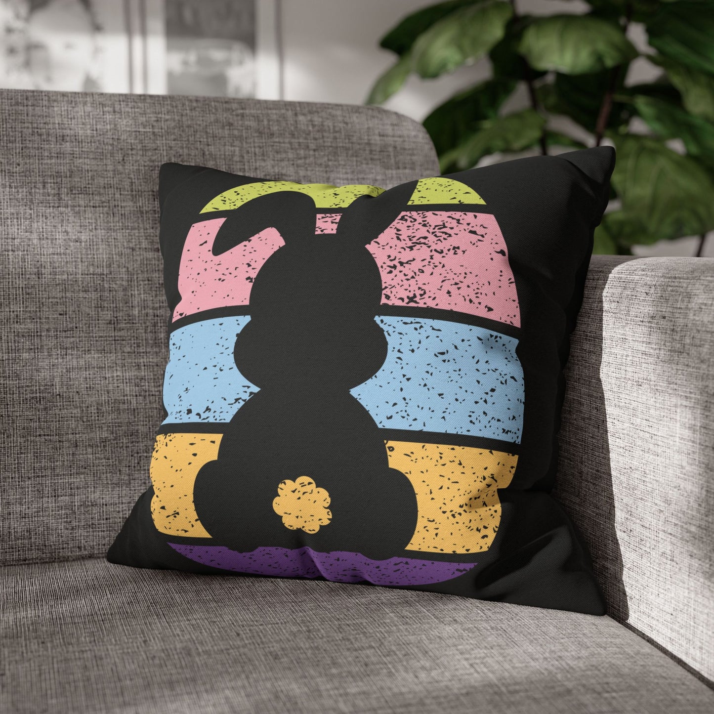 Retro Bunny Color Band Pillowcase – Double the Cuteness, Front and Back