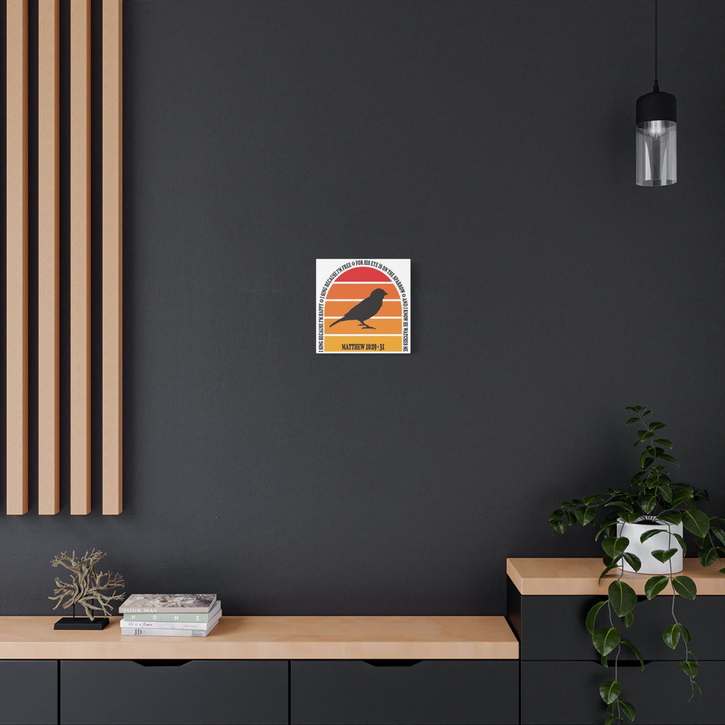 Inspirational Canvas Wall Art – "I Sing Because I'm Happy" with Sparrow