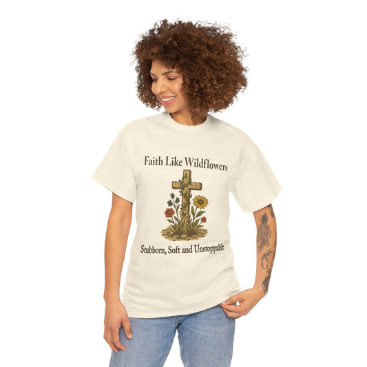 Faith Like Wildflowers – Christian Cross & Floral Gildan T-Shirt