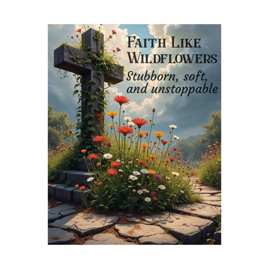Faith Like Wildflowers Christian Poster – Inspirational Cross & Wildflower Print, Archival Quality, Multiple Sizes
