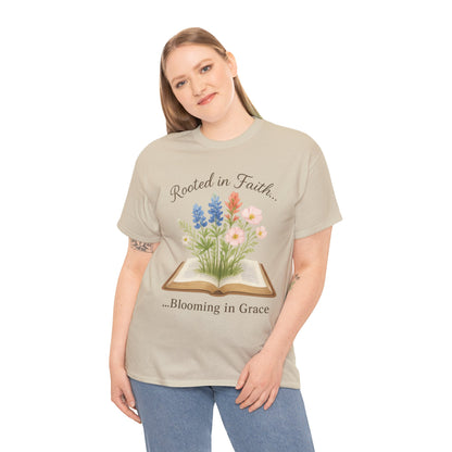 Rooted in Faith, Blooming in Grace – Gildan 5000 Christian T-Shirt