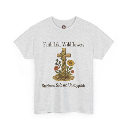 Faith Like Wildflowers – Christian Cross & Floral Gildan T-Shirt