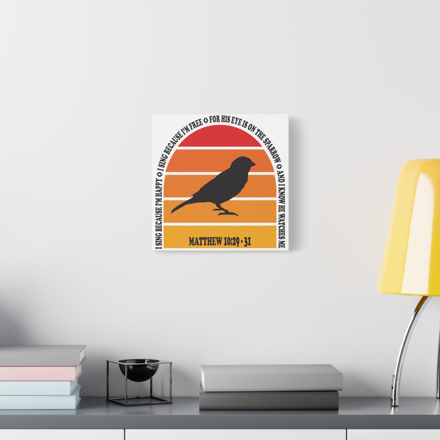 Inspirational Canvas Wall Art – "I Sing Because I'm Happy" with Sparrow