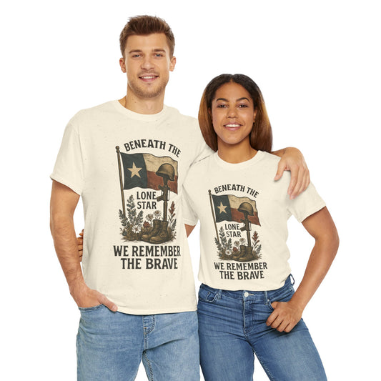 Beneath the Lone Star – Texas Patriotic Memorial Tribute T-Shirt (Gildan 5000)
