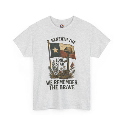 Beneath the Lone Star – Texas Patriotic Memorial Tribute T-Shirt (Gildan 5000)