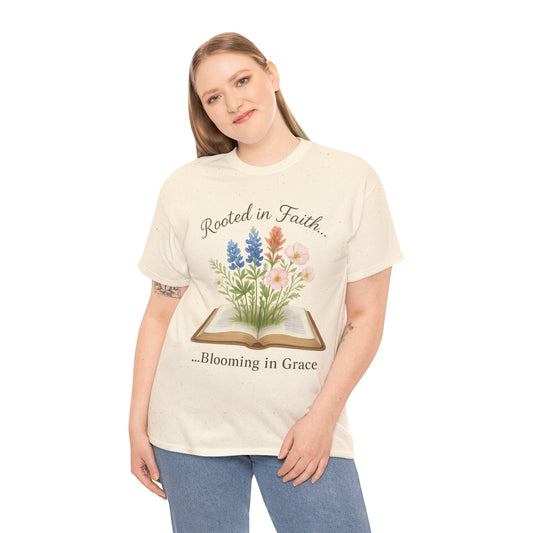Rooted in Faith, Blooming in Grace – Gildan 5000 Christian T-Shirt