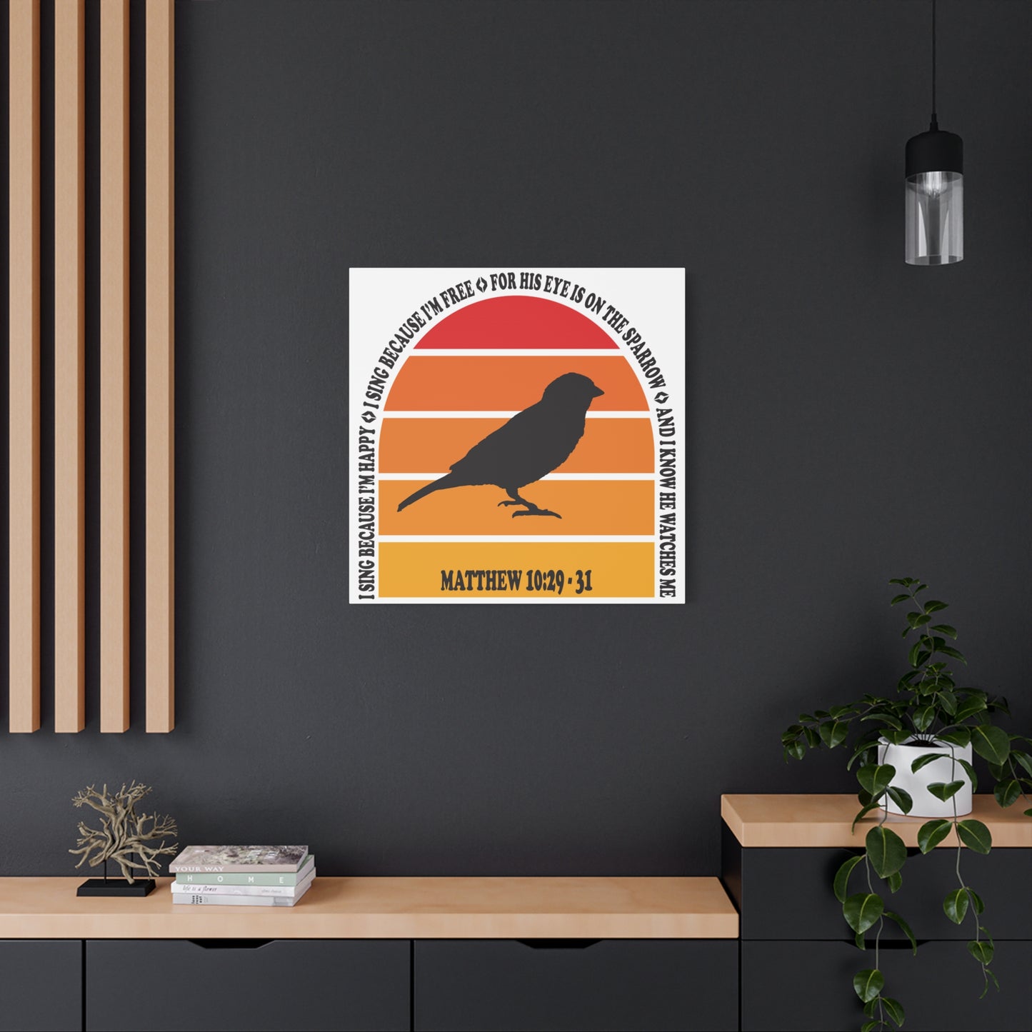 Inspirational Canvas Wall Art – "I Sing Because I'm Happy" with Sparrow