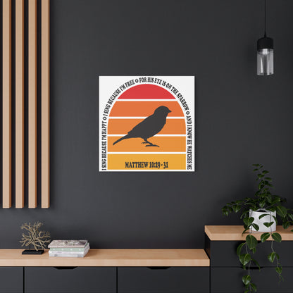 Inspirational Canvas Wall Art – "I Sing Because I'm Happy" with Sparrow