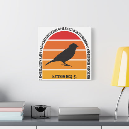 Inspirational Canvas Wall Art – "I Sing Because I'm Happy" with Sparrow