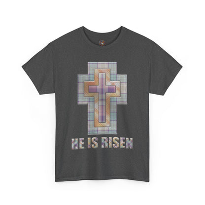 He Is Risen – Pastel Quilt Cross T-Shirt