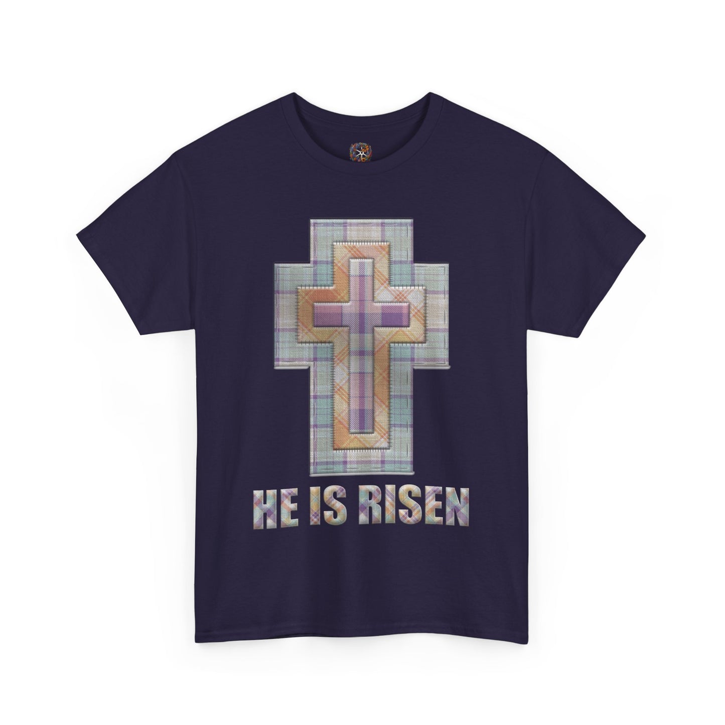 He Is Risen – Pastel Quilt Cross T-Shirt
