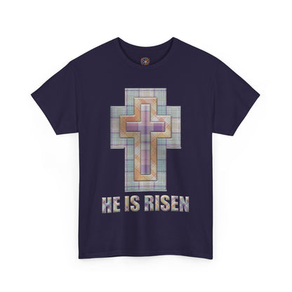 He Is Risen – Pastel Quilt Cross T-Shirt