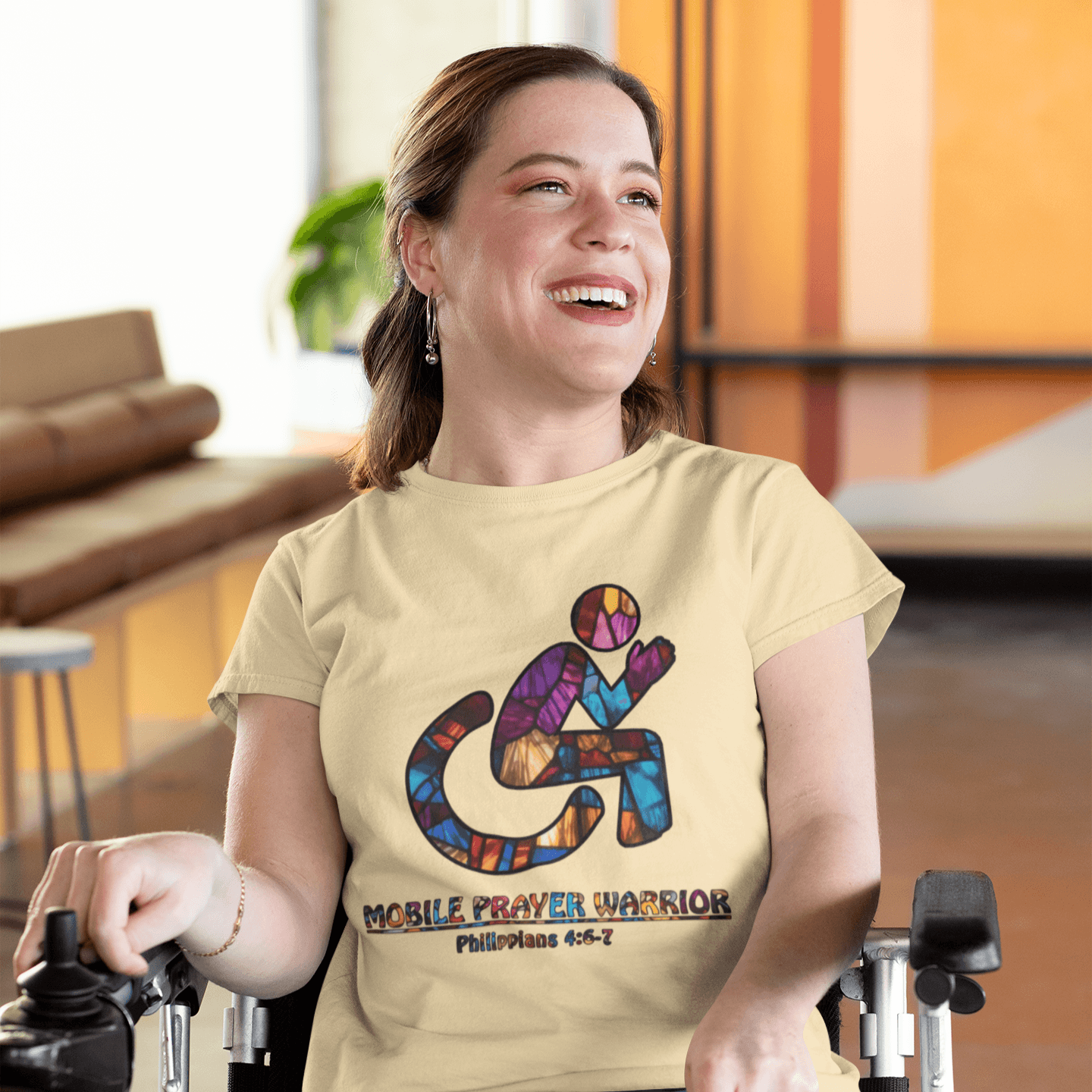 Christian Unisex Tee - Mobile Prayer Warrior Wheelchair Philippians 4:5-7 Tee - Motor Girl Boutique
