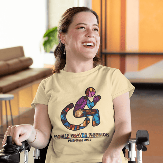 Christian Unisex Tee - Mobile Prayer Warrior Wheelchair Philippians 4:5-7 Tee - Motor Girl Boutique