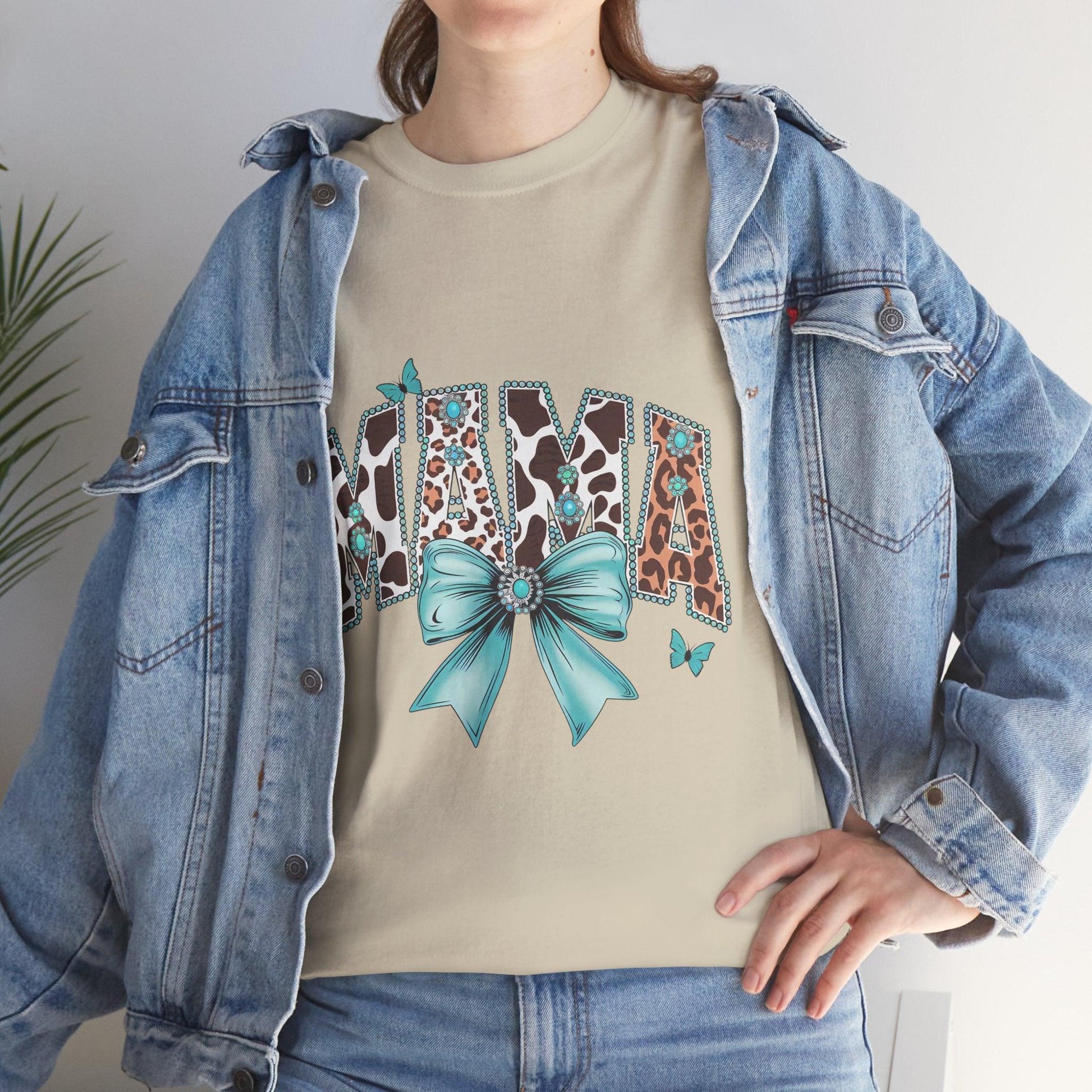 Unisex Tee - Mama Coquette Cow Turquoise Bow - Motor Girl Boutique