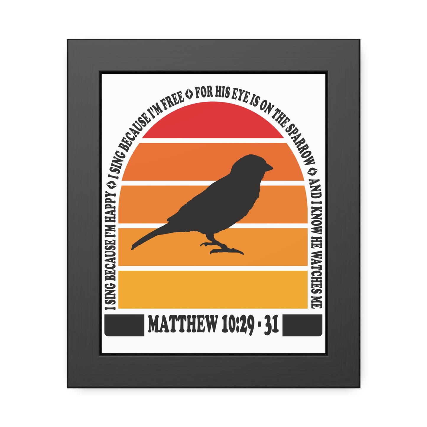 Inspirational Framed Paper Poster - "His Eye is On the Sparrow" Matthew 10:29-31