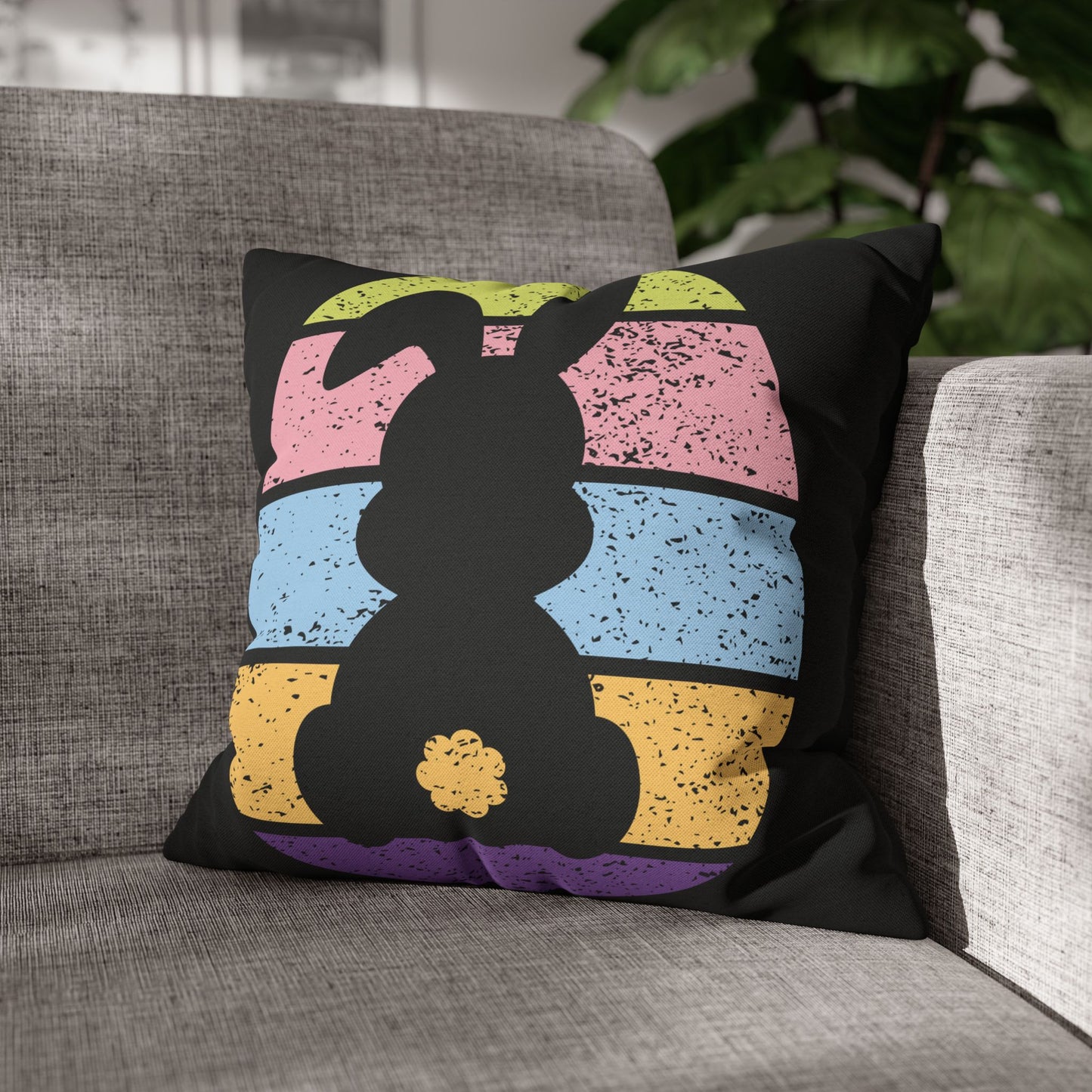 Retro Bunny Color Band Pillowcase – Double the Cuteness, Front and Back
