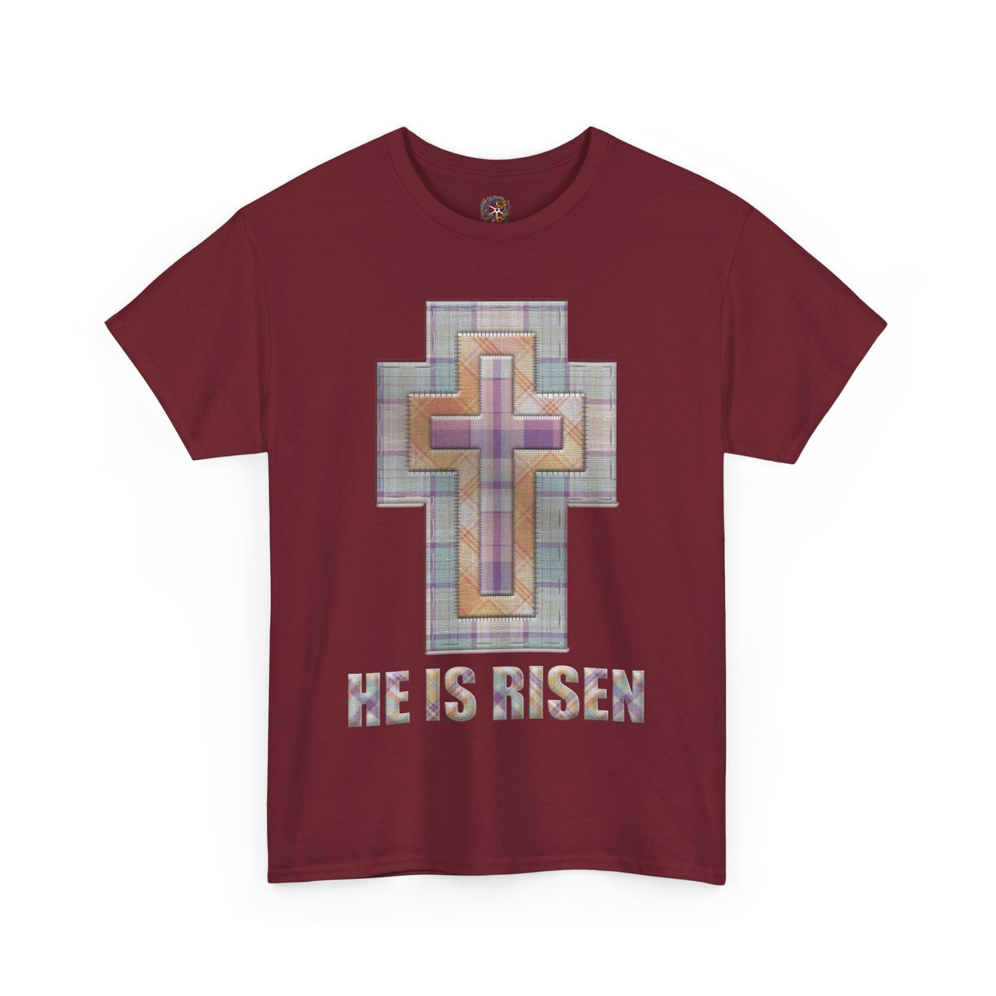 He Is Risen – Pastel Quilt Cross T-Shirt