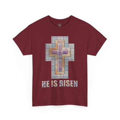 He Is Risen – Pastel Quilt Cross T-Shirt