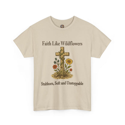 Faith Like Wildflowers – Christian Cross & Floral Gildan T-Shirt