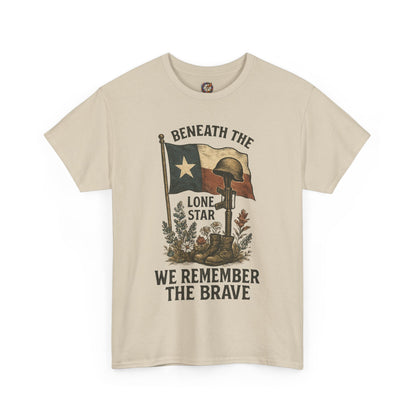 Beneath the Lone Star – Texas Patriotic Memorial Tribute T-Shirt (Gildan 5000)