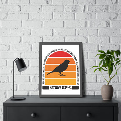 Inspirational Framed Paper Poster - "His Eye is On the Sparrow" Matthew 10:29-31