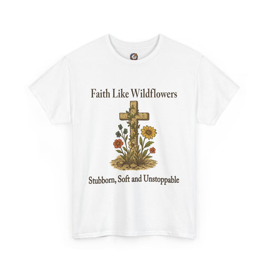 Faith Like Wildflowers – Christian Cross & Floral Gildan T-Shirt